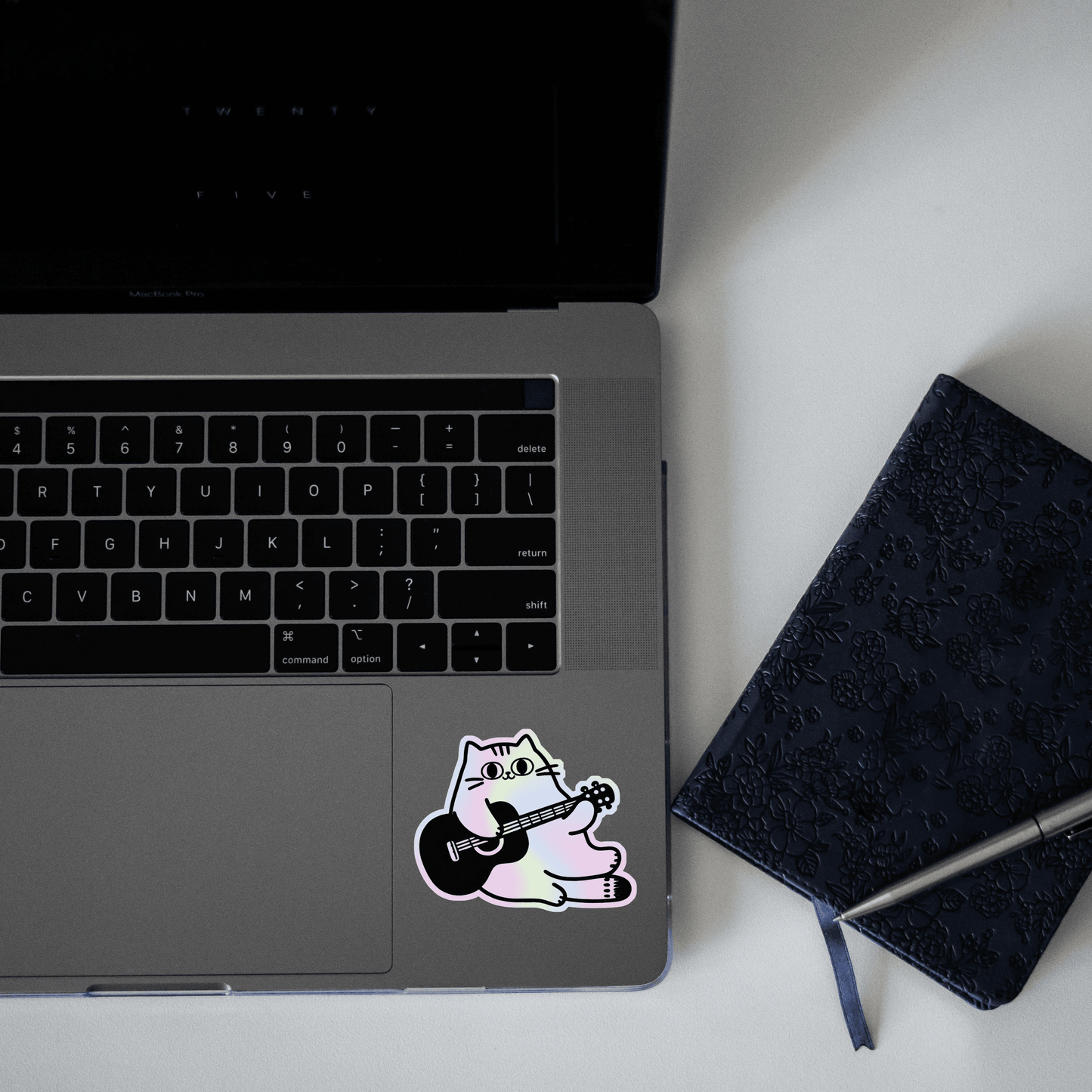 Cat playing Guitar Holographic Sticker - sticckiz.com
