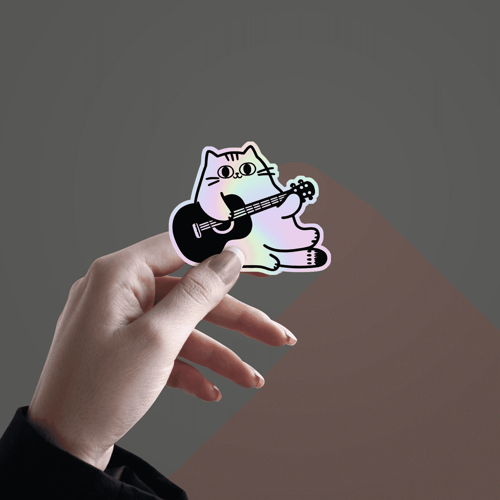 Cat playing Guitar Holographic Sticker - sticckiz.com