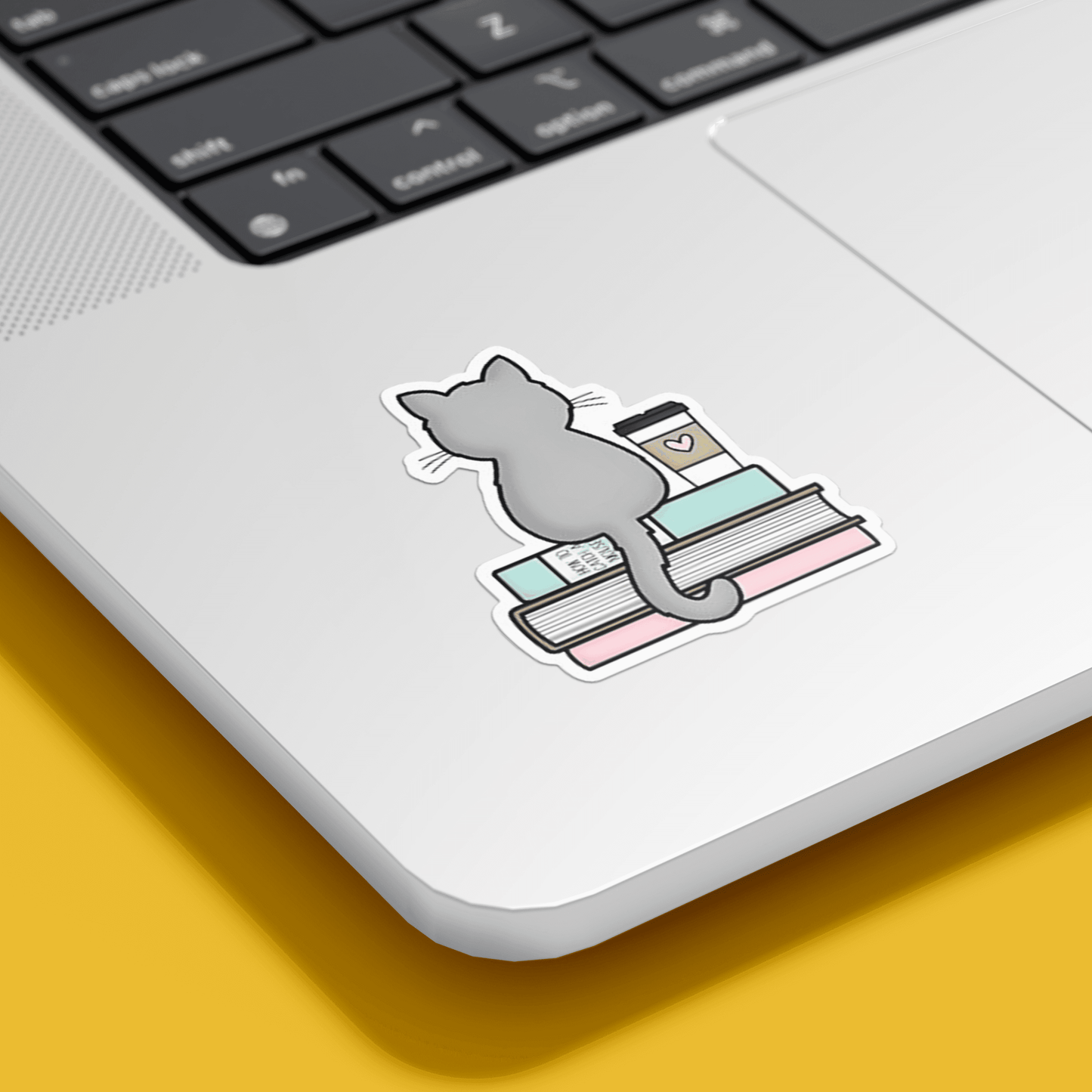 Cat Books And Coffee Sticker - sticckiz.com