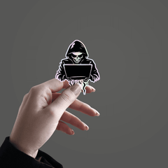 Skeleton with Laptop Holographic Sticker - sticckiz.com