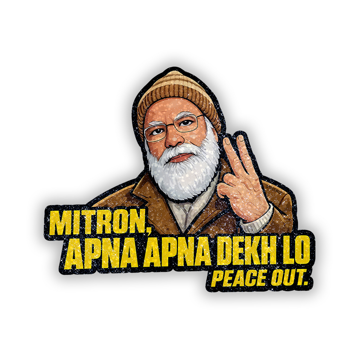 Mitron Apna Apna Dekh lo PM Modi Glitter Sticker - main