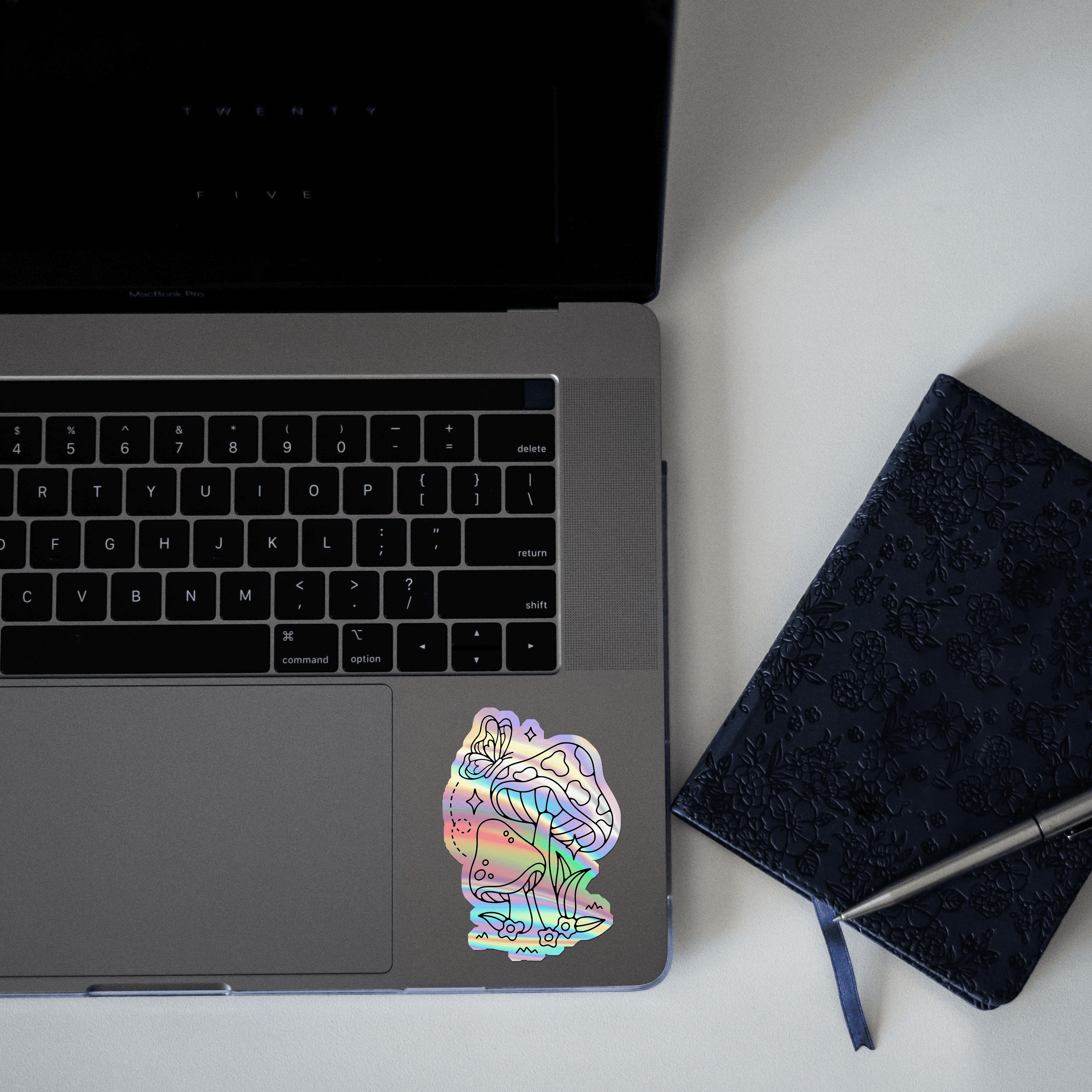 Aesthetic Mashrooms and Butterfly Holographic Sticker - sticckiz.com