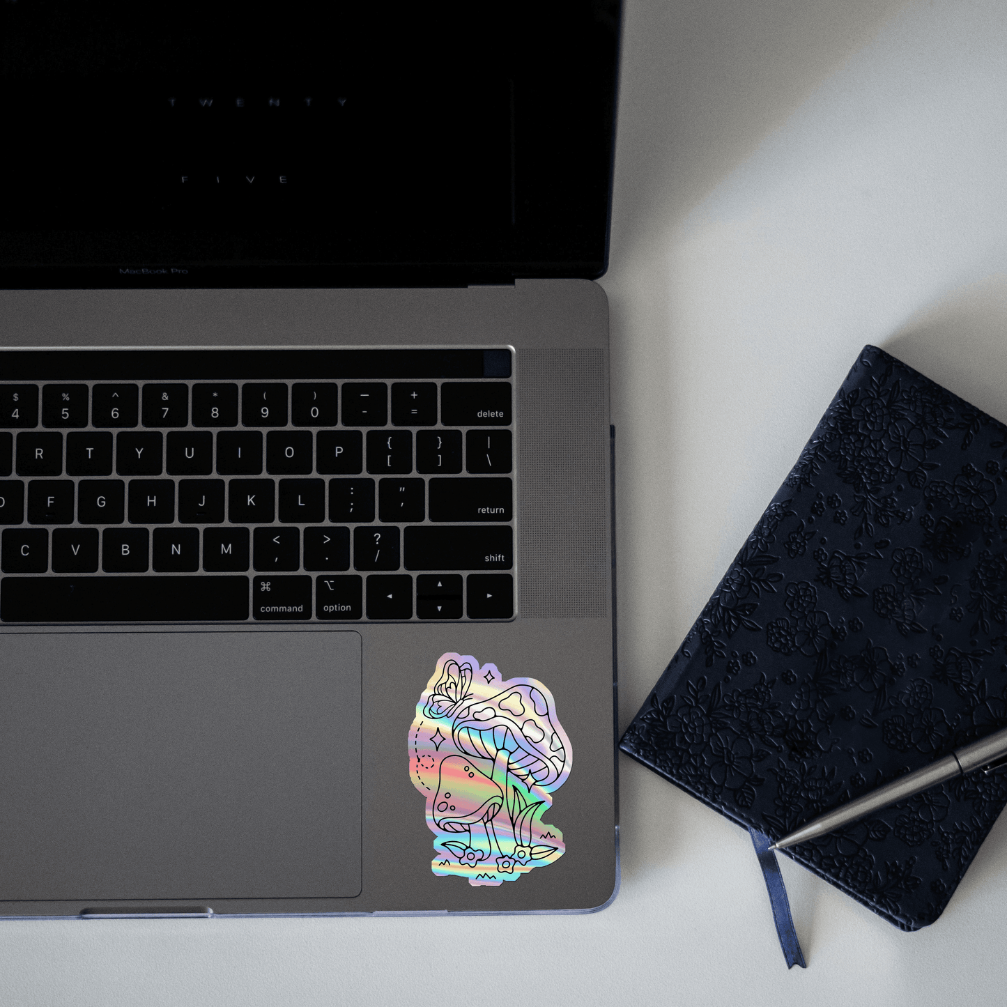 Aesthetic Mashrooms and Butterfly Holographic Sticker - sticckiz.com