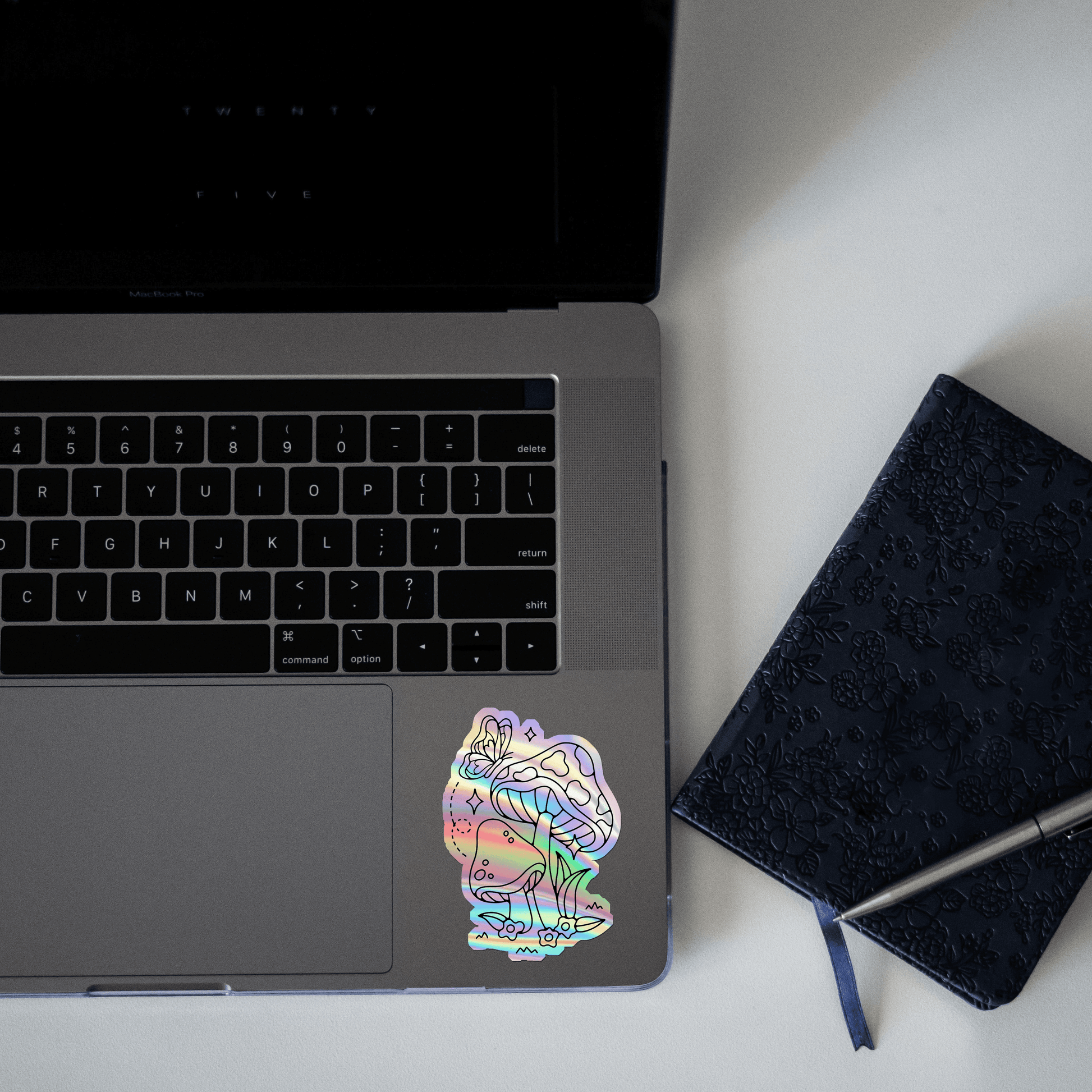 Aesthetic Mashrooms and Butterfly Holographic Sticker - sticckiz.com