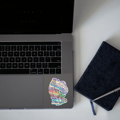Aesthetic Mashrooms and Butterfly Holographic Sticker - sticckiz.com