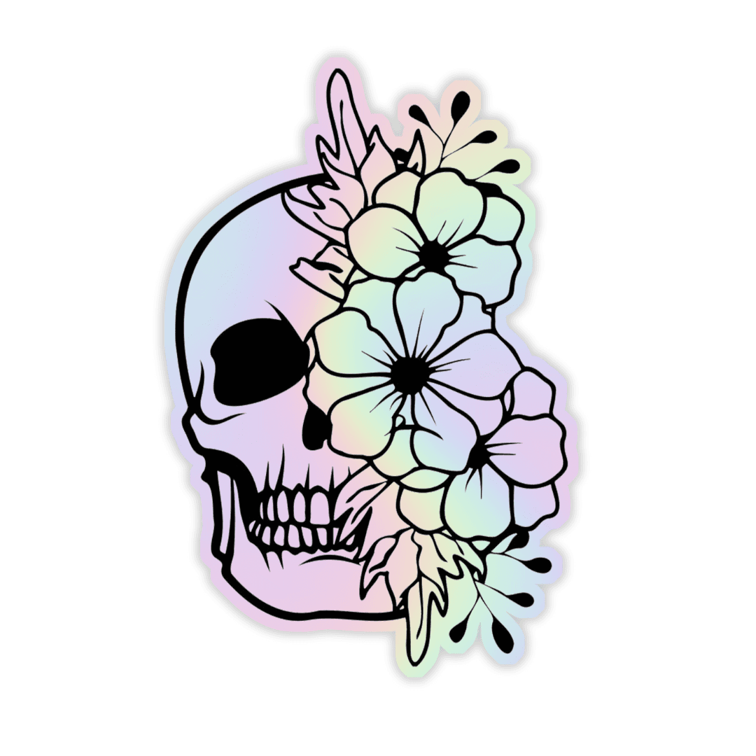 Skeleton Flower Holographic Sticker - sticckiz.com