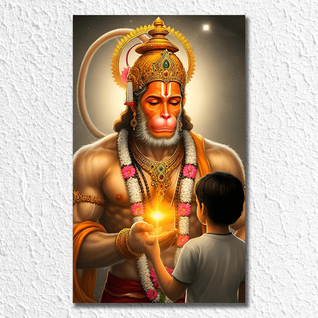 Hanuman ji Giving Blessing to kid Poster