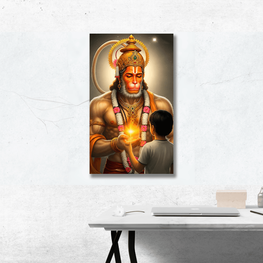 Hanuman ji Giving Blessing to kid Poster