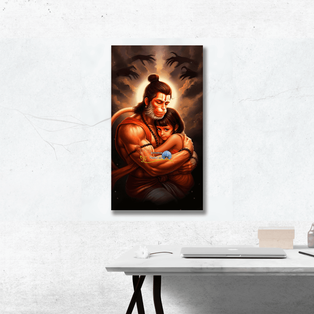 Lord Hanuman Protecting Kid Poster