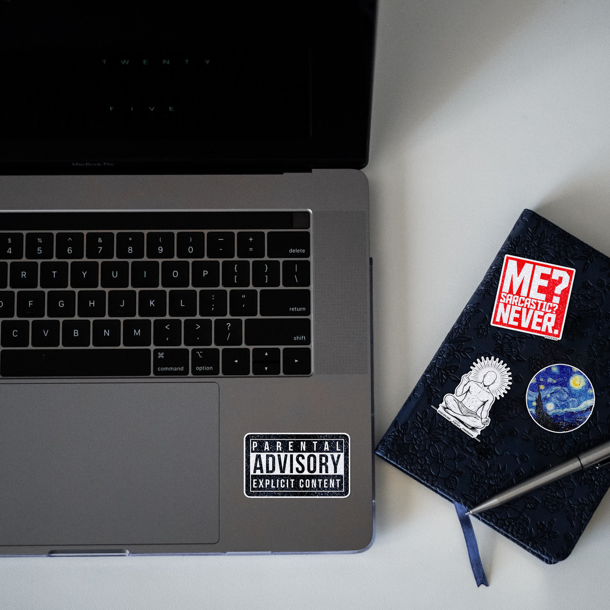 Parental Advisory Explicit Content Glitter Sticker - laptop mockup