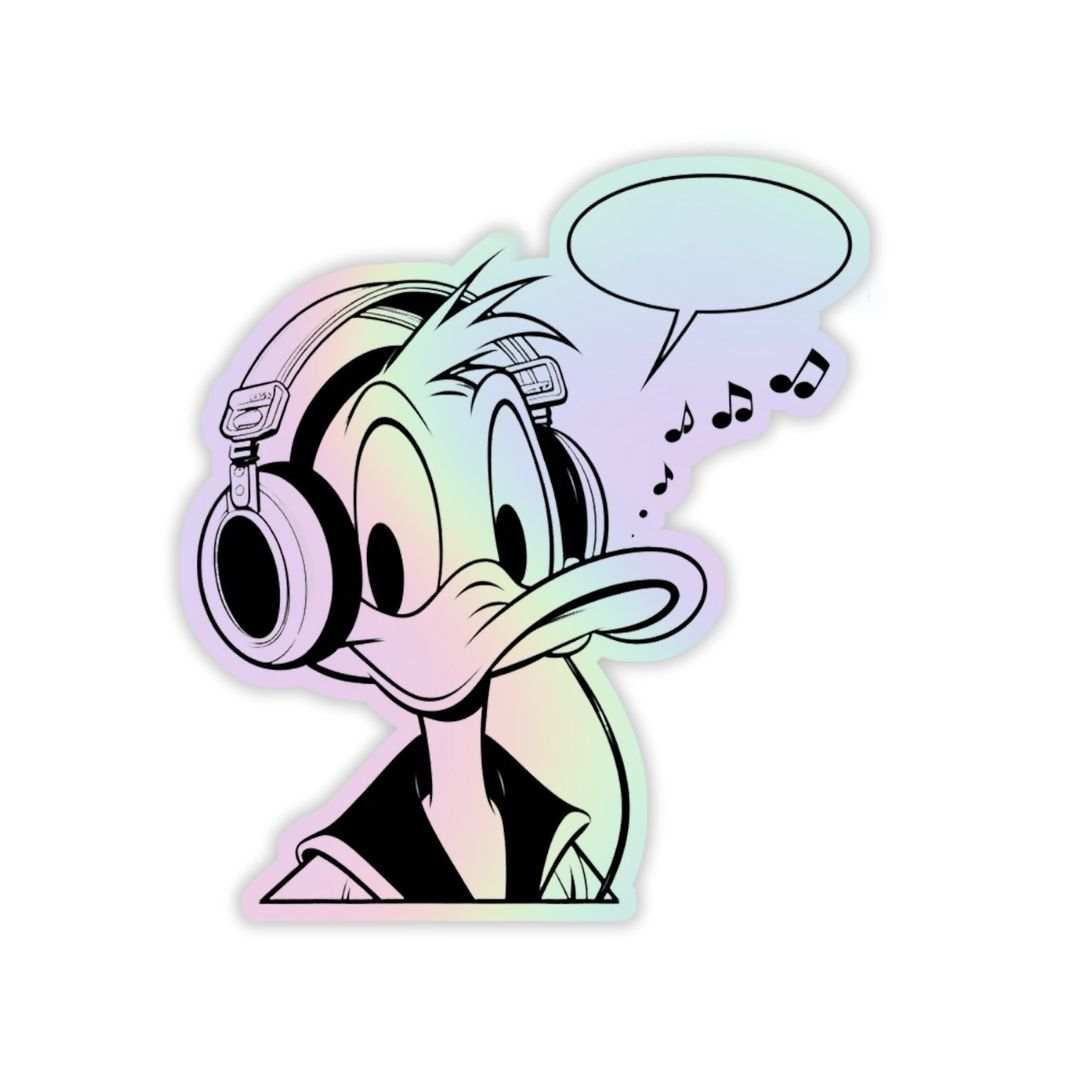 Daffy Duck listening Music Holographic Sticker - sticckiz.com