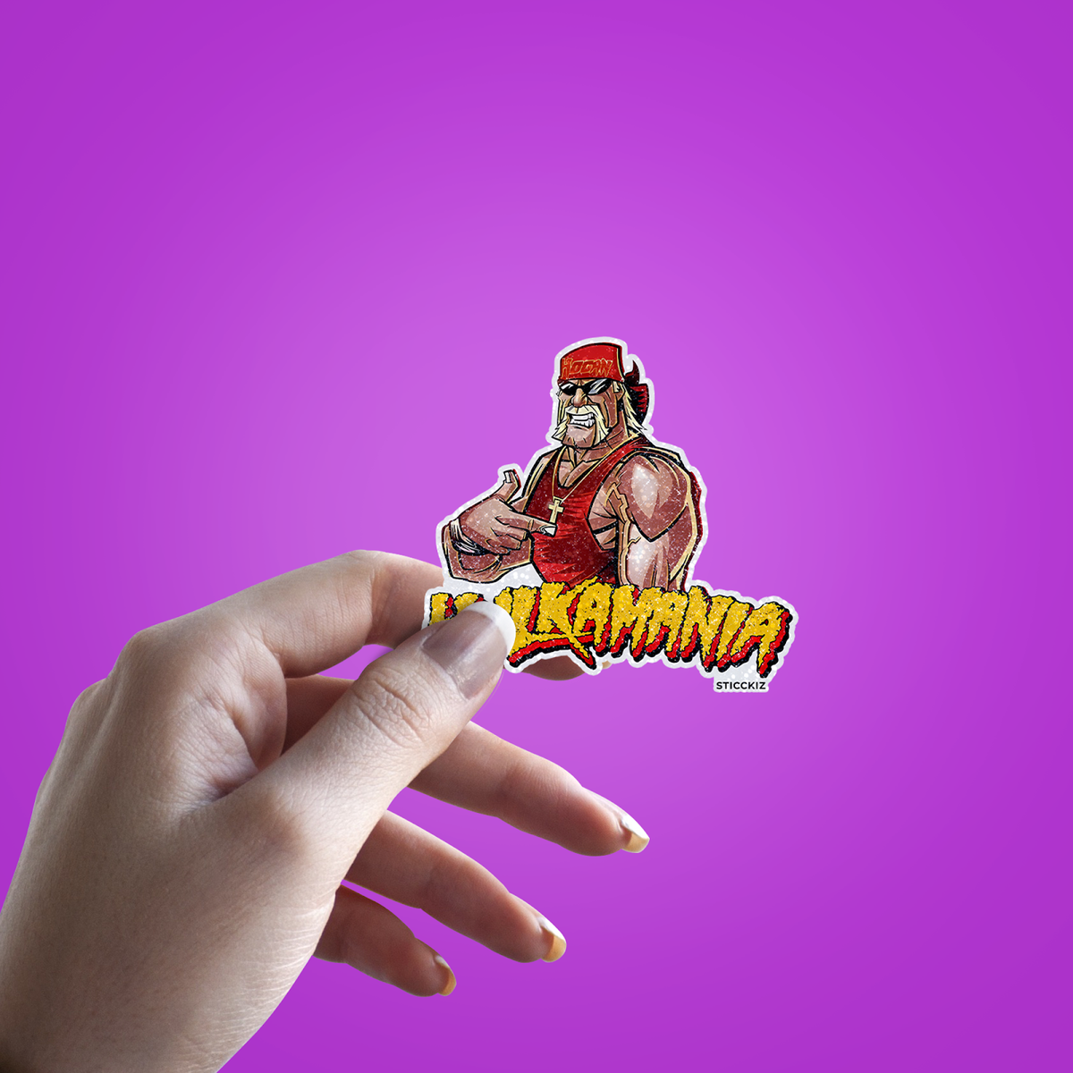 Hulkamania Glitter Sticker - hand mockup