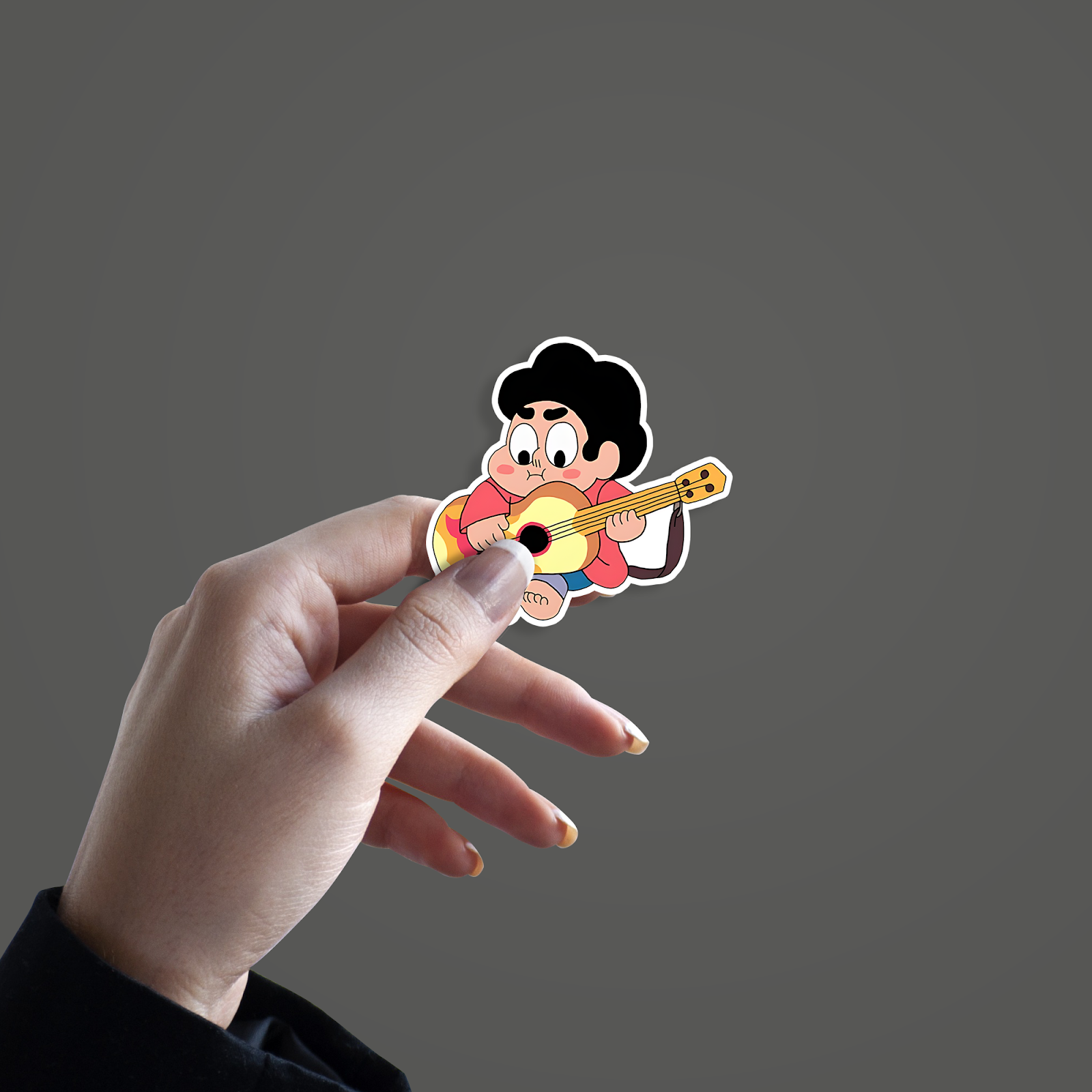 Steven Playing Guitar Sticker hand mockup