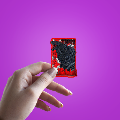 Godzilla Red BG Edition Glitter Sticker - hand mockup