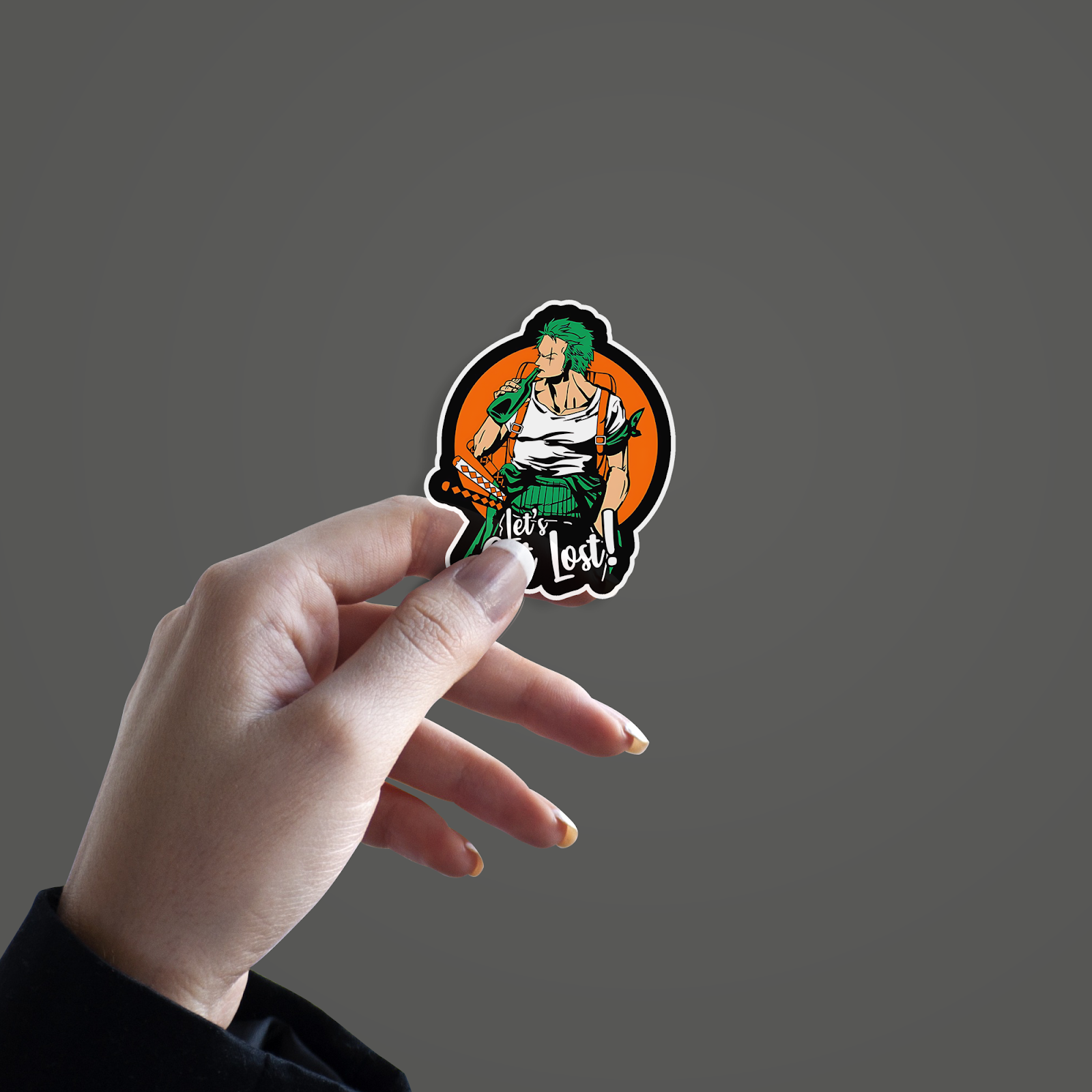 Lets Get Lost Zoro Edition Sticker hand mockup