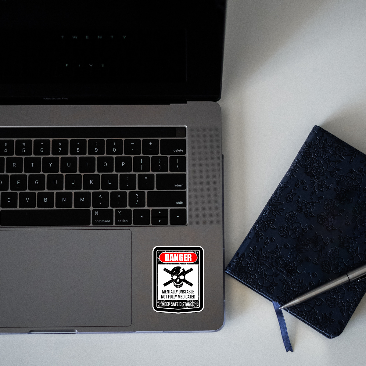 Danger Mentally Unstable Sticker laptop mockup