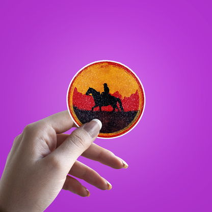 Man Riding Horse Artwork Glitter Sticker - hand mockup
