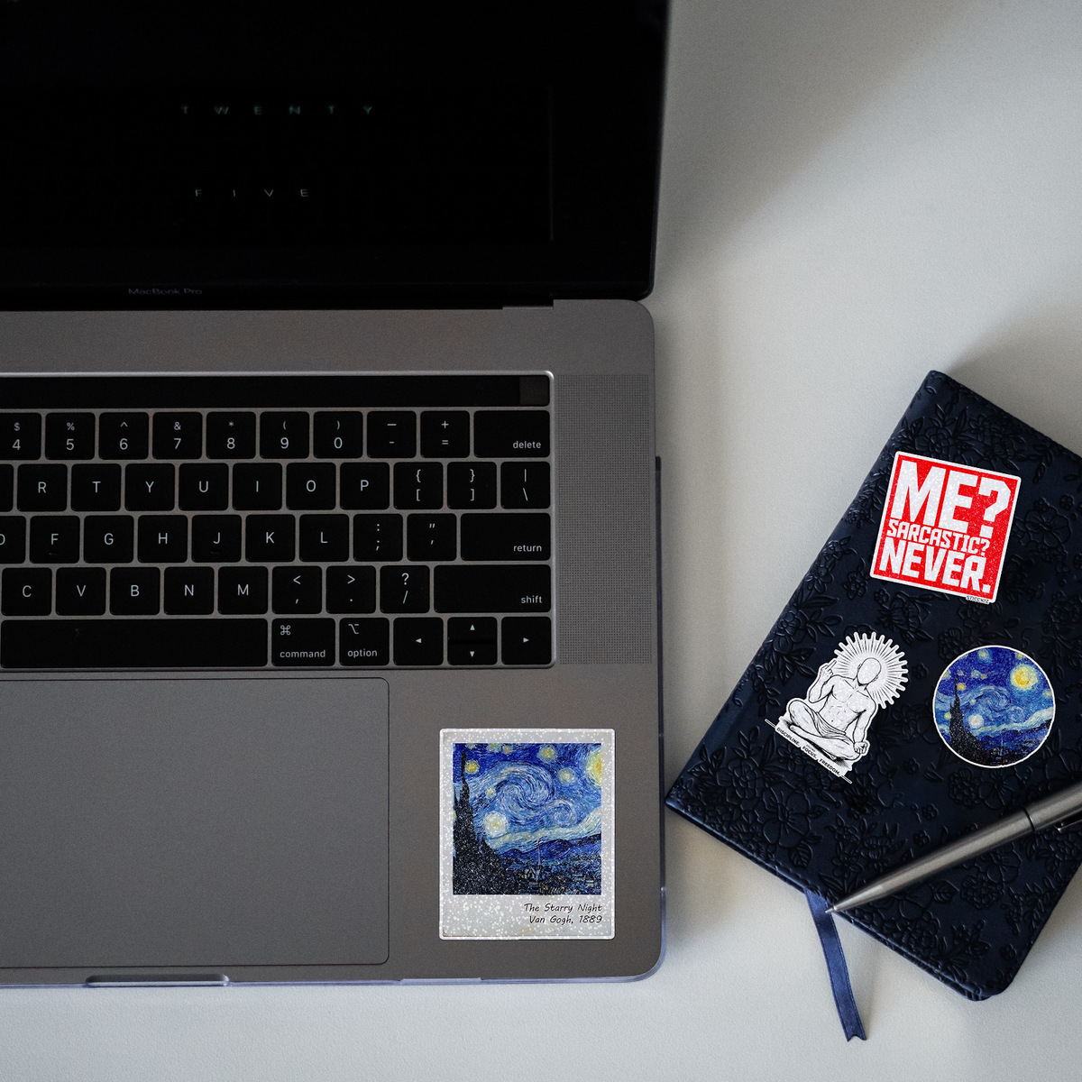The Starry Night Glitter Sticker - laptop mockup