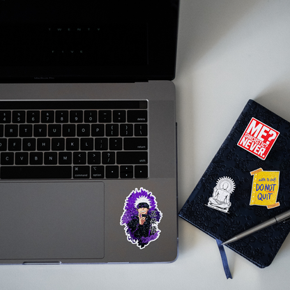 Gojo Anime Glitter Sticker - laptop mockup