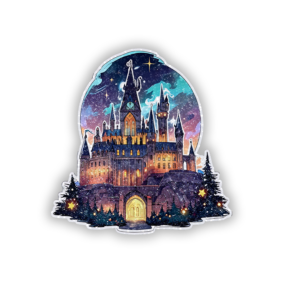 Magical Christmas Castle Glitter Sticker - main