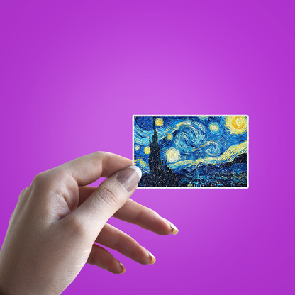 Famous Starry Night Painting Glitter Sticker - hand mockup