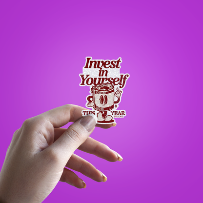 Invest in yourself this year Glitter Sticker - hand mockup