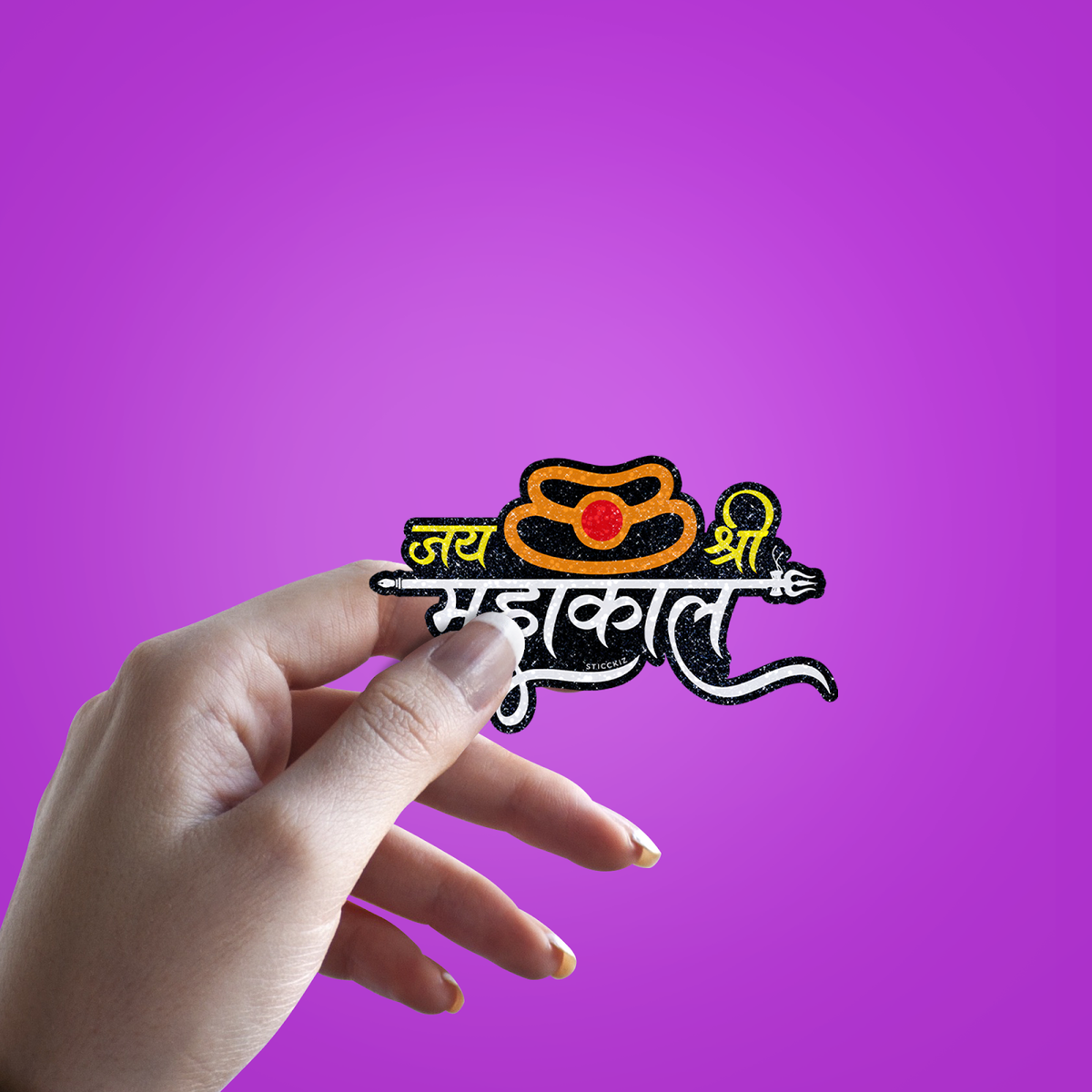 Jay Shree Mahakal Glitter Sticker - hand mockup