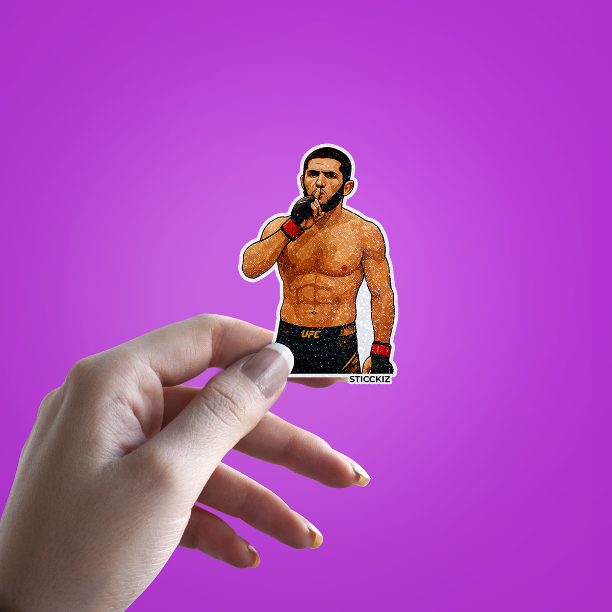 islam-makhachev-sticker Glitter Sticker - hand mockup