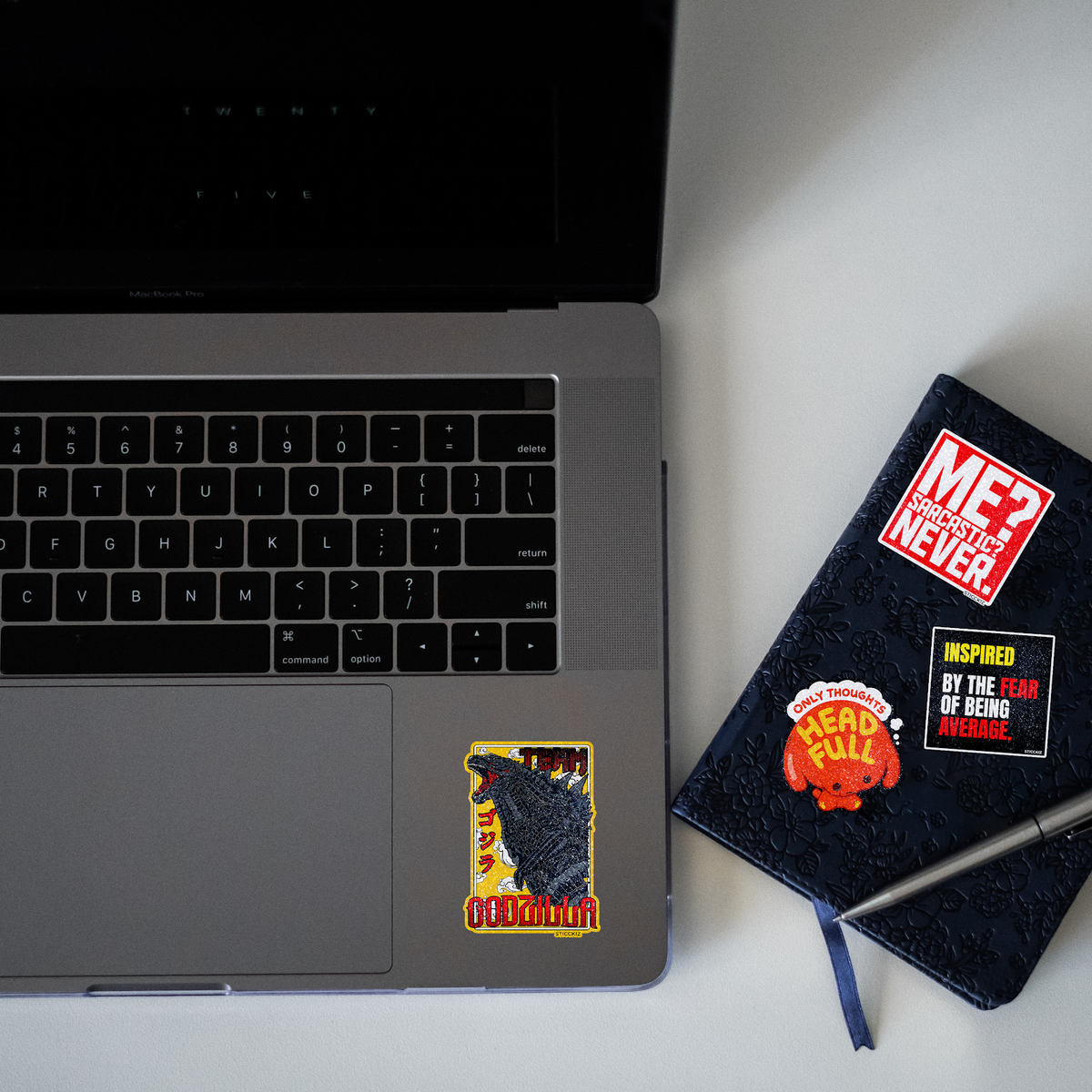 Godzilla Yellow BG edition Glitter Sticker - laptop mockup