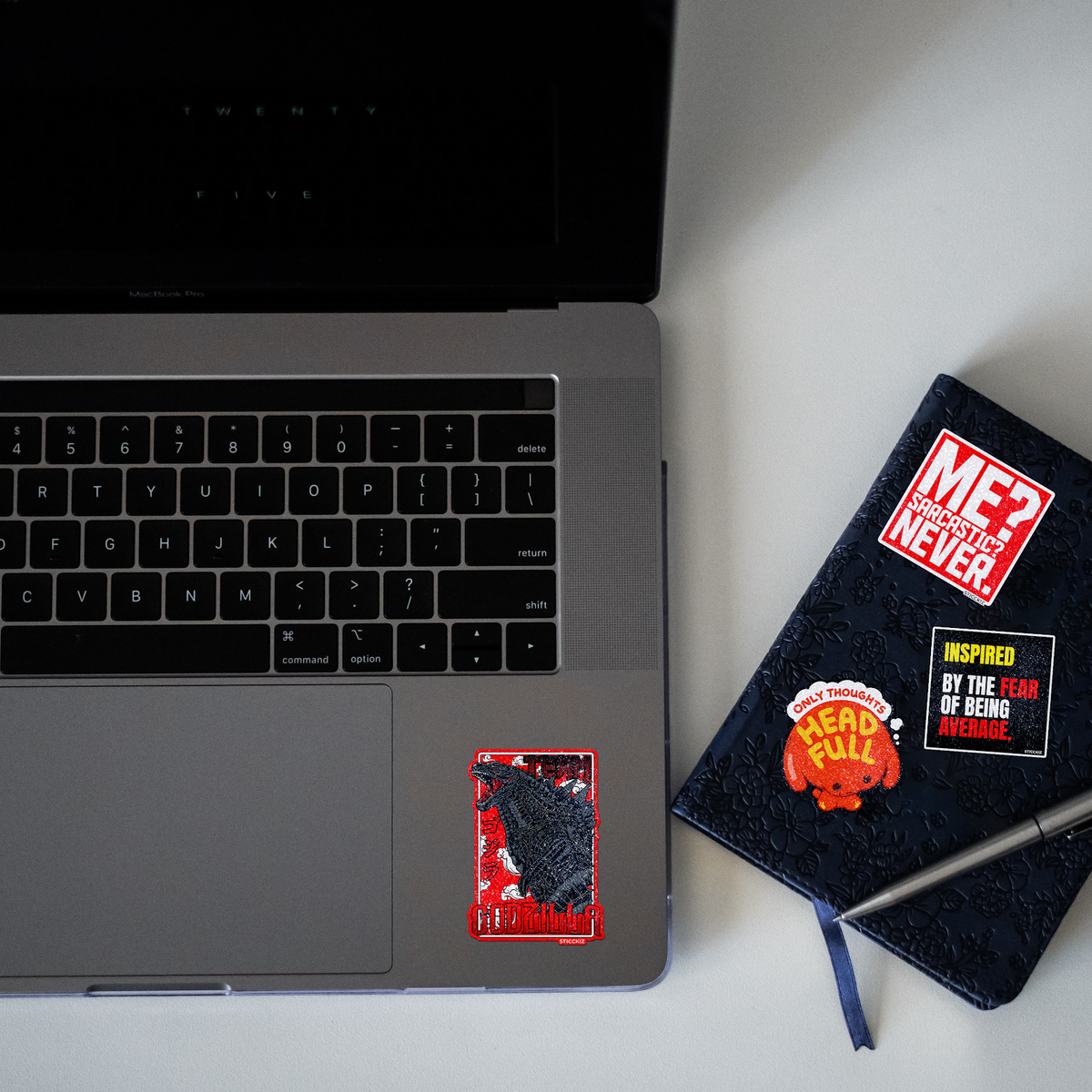 Godzilla Red BG Edition Glitter Sticker - laptop mockup