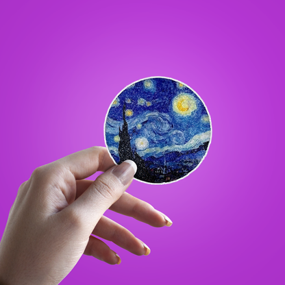 The Starry Night Painting Cicle Edition Glitter Sticker - hand mockup