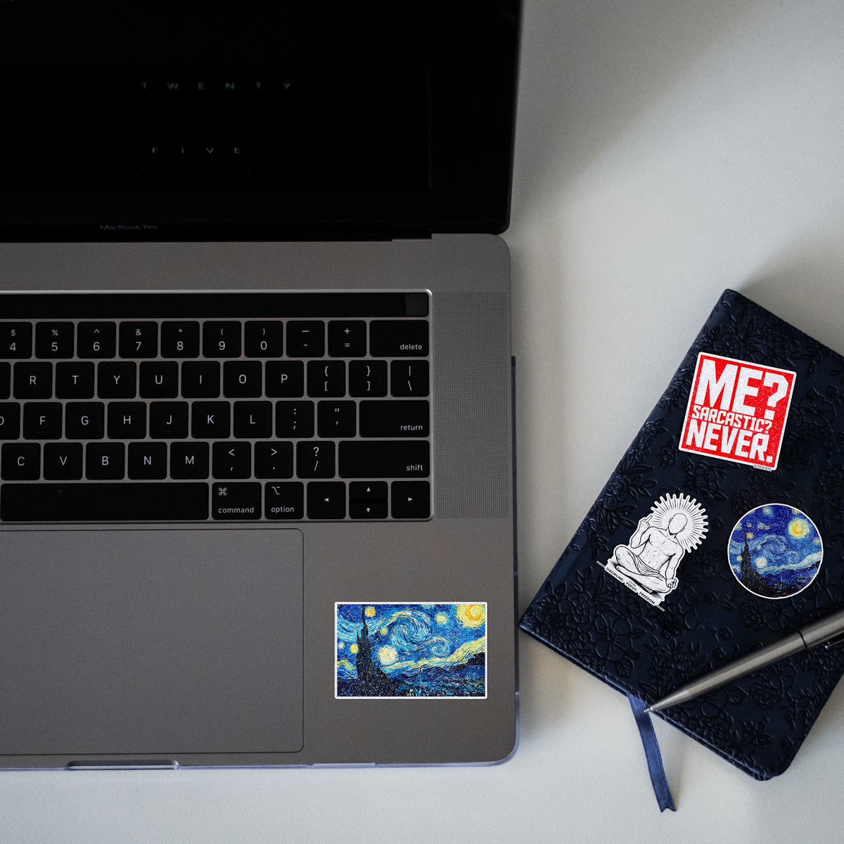 Famous Starry Night Painting Glitter Sticker - laptop mockup