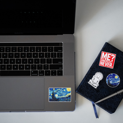 Famous Starry Night Painting Glitter Sticker - laptop mockup