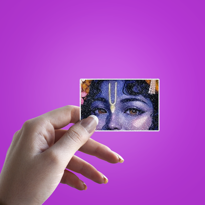 Lord Krishna Beautiful eyes Glitter Sticker - hand mockup