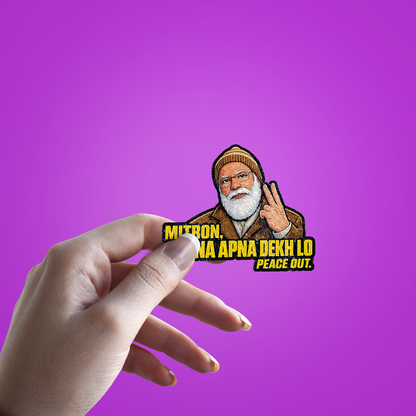 Mitron Apna Apna Dekh lo PM Modi Glitter Sticker - hand mockup