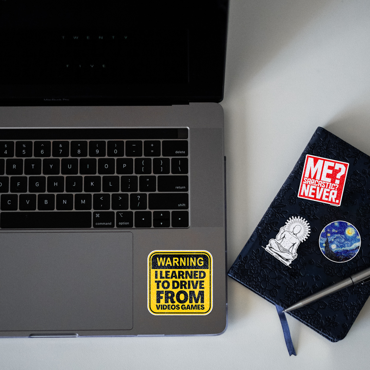 Warning I learned to drive from Video Games Glitter Sticker - laptop mockup