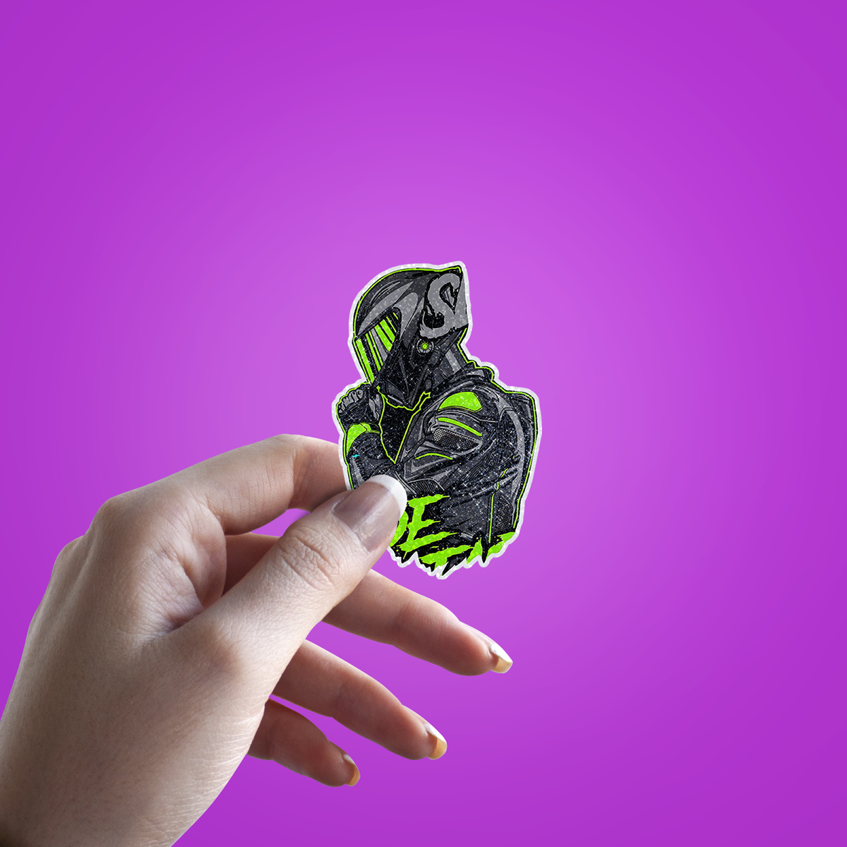 Bike Rider Glitter Sticker - hand mockup