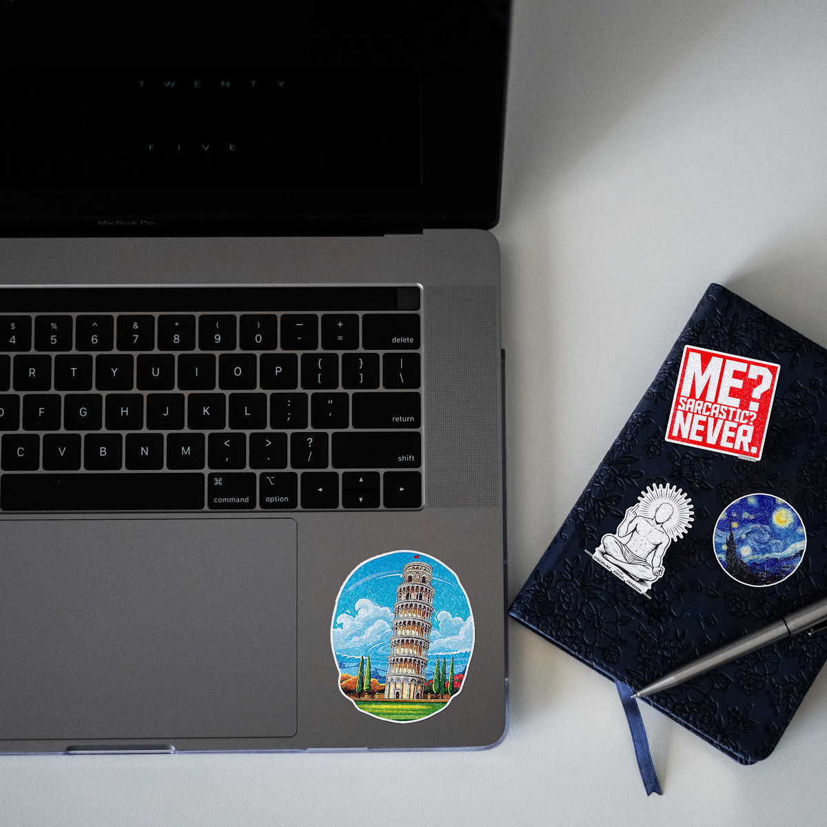 Vibrant Leaning Tower of Pisa Glitter Sticker - laptop mockup
