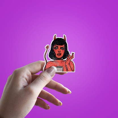 Demon Girl Glitter Sticker - hand mockup