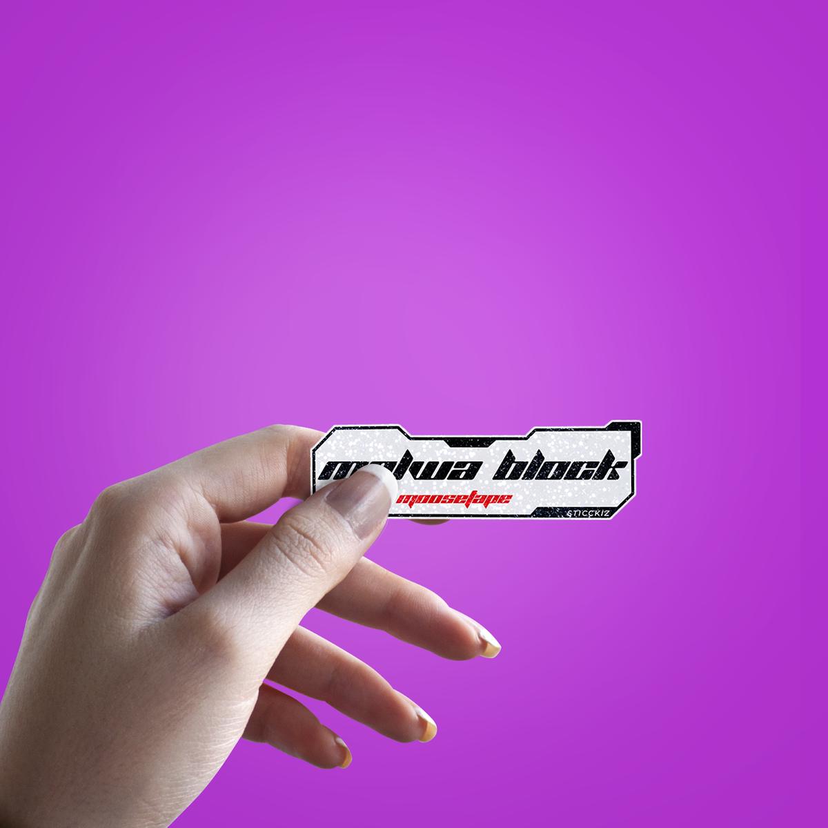 Malwa Block Glitter Sticker - hand mockup