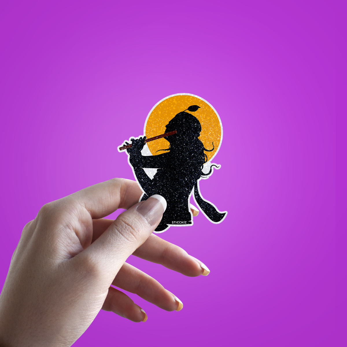 Lord Krishna Glitter Sticker - hand mockup