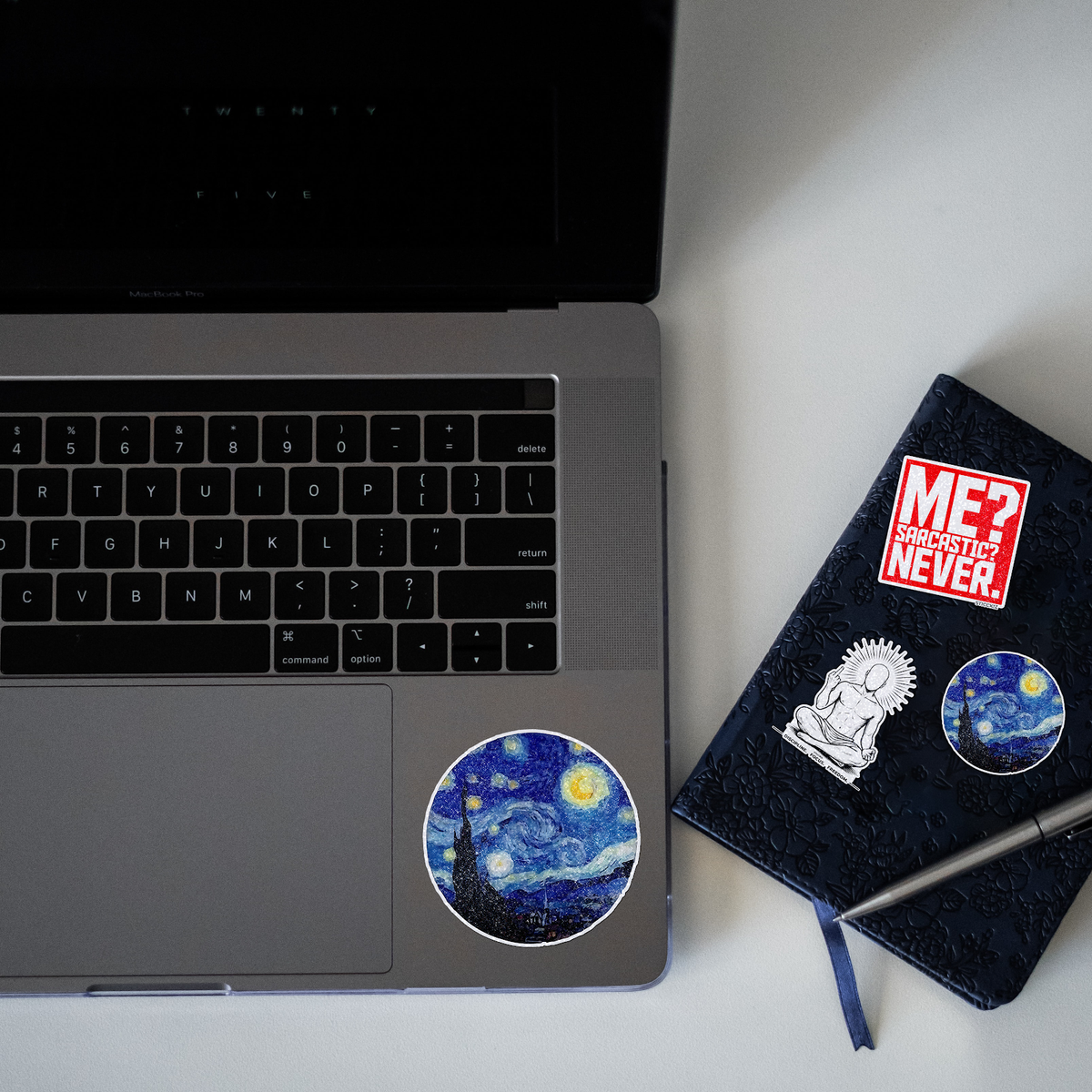 The Starry Night Painting Cicle Edition Glitter Sticker - laptop mockup