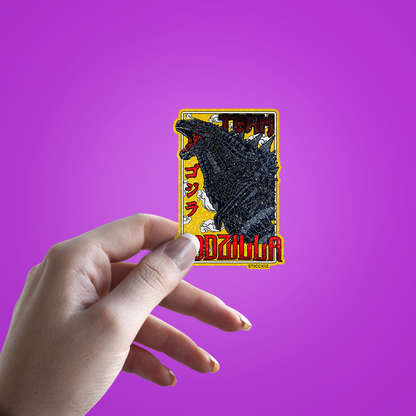 Godzilla Yellow BG edition Glitter Sticker - hand mockup