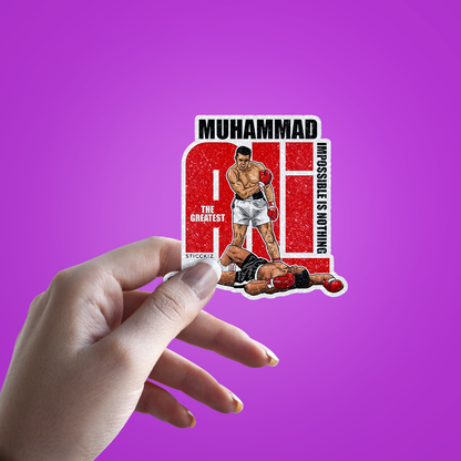 Mohammad boxer Impossible is Northing Glitter Sticker - hand mockup