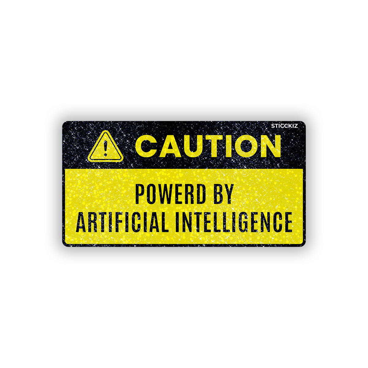 Caution Powered by AI Glitter Sticker - main