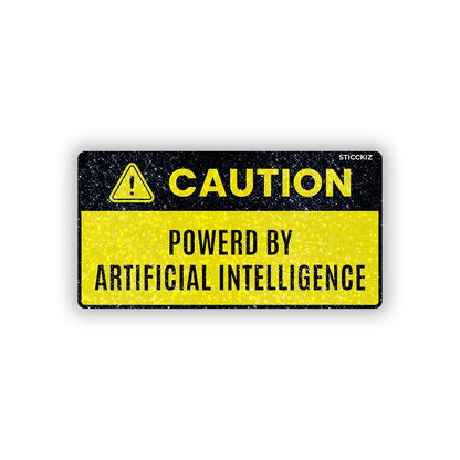 Caution Powered by AI Glitter Sticker - main