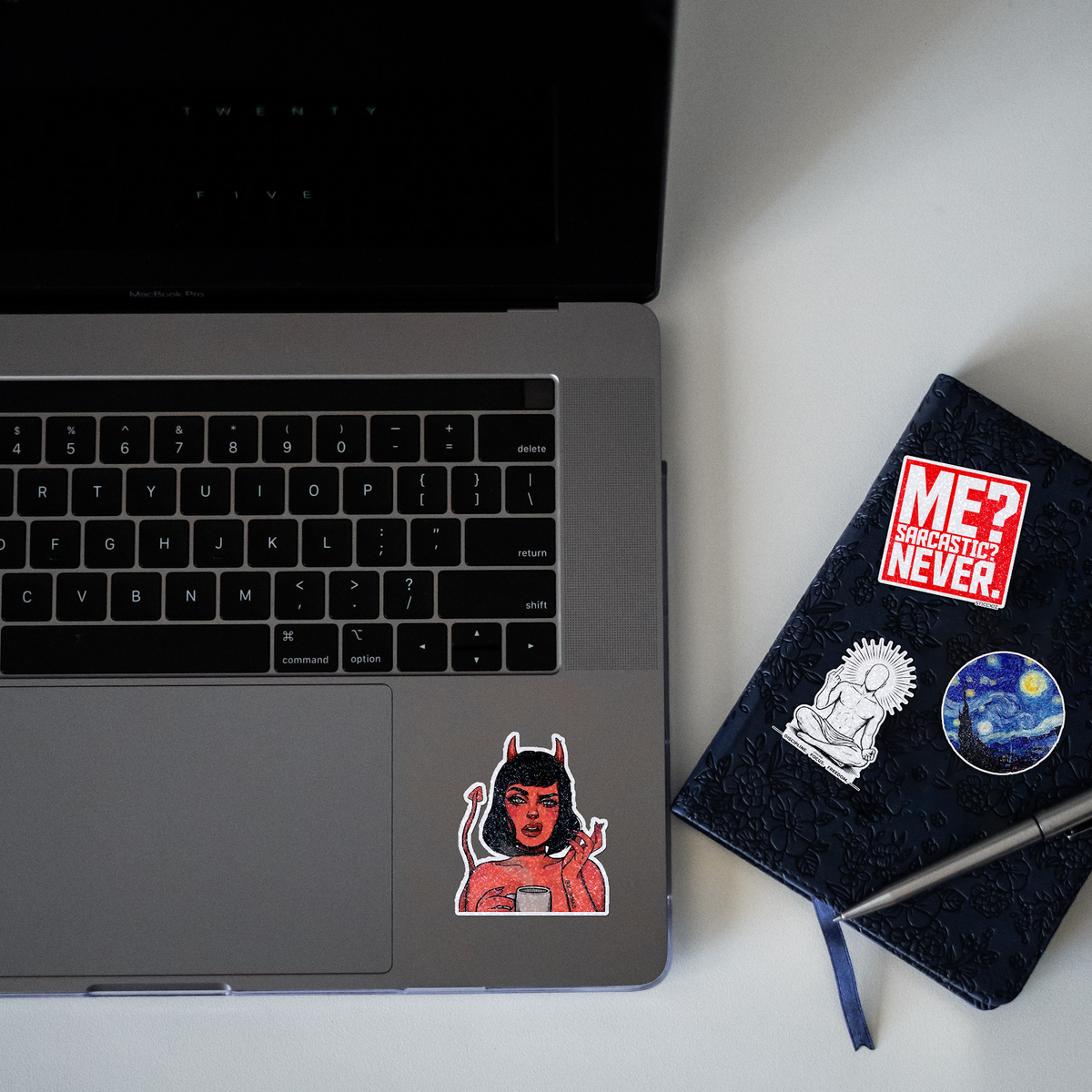 Demon Girl Glitter Sticker - laptop mockup