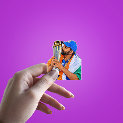 Rohit Sharma Winning world Cup Editonn Glitter Sticker - hand mockup