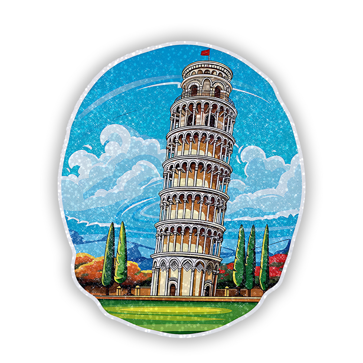 Vibrant Leaning Tower of Pisa Glitter Sticker - main