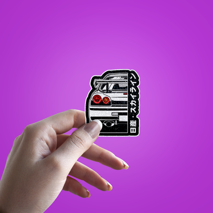Skyline R34 GTR Glitter Sticker - hand mockup